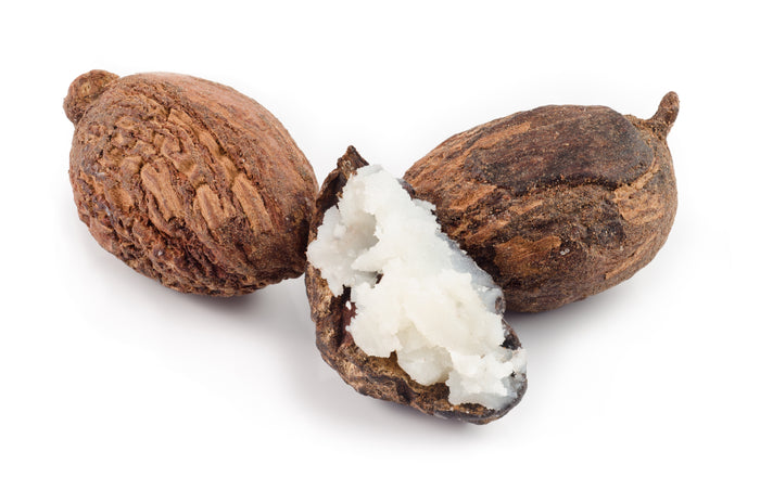 Shea butter nuts, open to reveal smooth shea butter