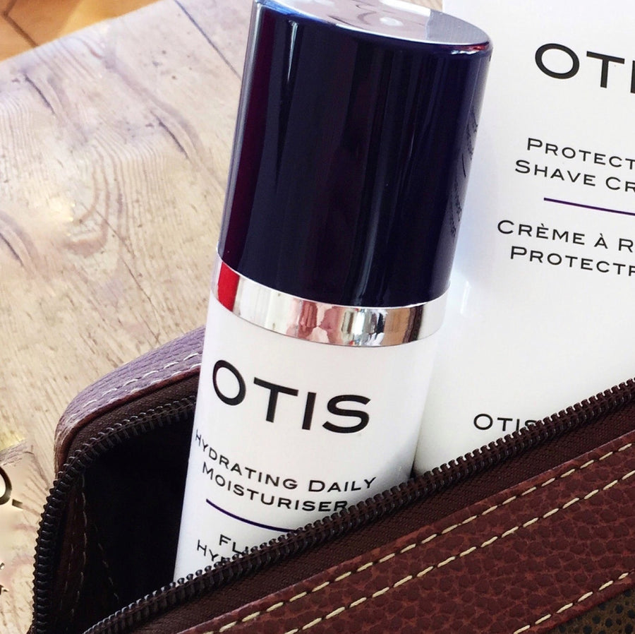 Otis Skincare products for men best hydrating face moisturizer in washbag